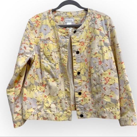 Liz Claiborne Womens Yellow Floral Denim Jacket - Size XL - Picture 1 of 3